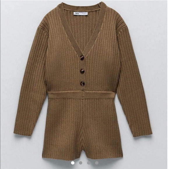 Short knit jumpsuit with long sleeves taupe - Picture 4 of 6